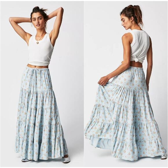 Free People Dresses & Skirts - Free People Skirt Womens Large Maxi Dainty Floral Boho Prairie Cottage Nova Tier